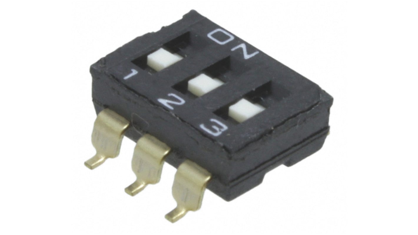 Interruttore DIP A6S-3101-H, 3P, 25 mA a 24 V cc, 3 posizioni, attuatore a Slitta, Montaggio superficiale