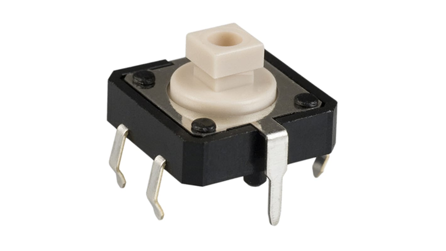 Ivory Plunger Tactile Switch, SPST 50 mA @ 24 V dc 3mm