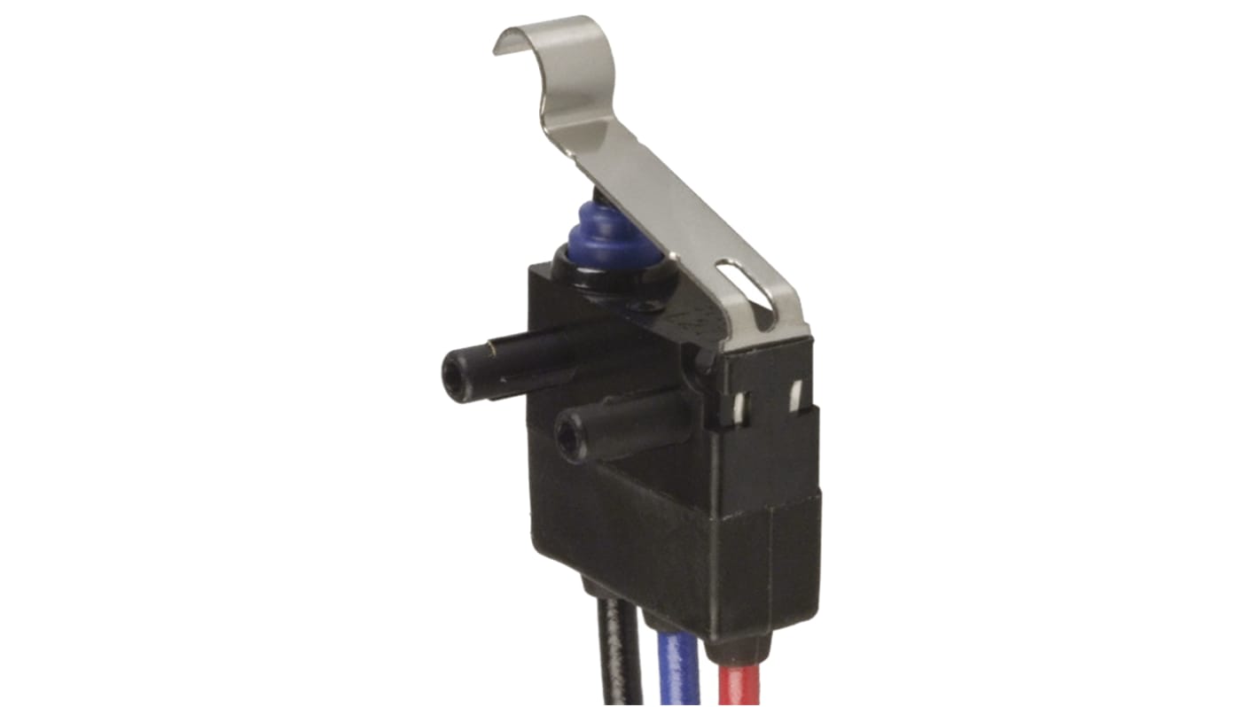 Omron Simulated Roller Lever Microswitch, Pre-wired Terminal, 2 A @ 12 V dc, SPDT, IP67