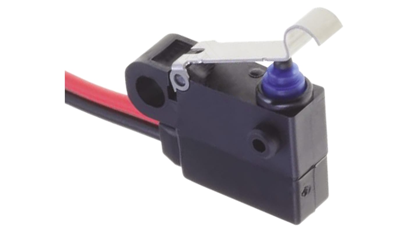 Omron Simulated Roller Lever Micro Switch, Pre-wired Terminal, 2 A @ 12 V dc, SPST, IP67