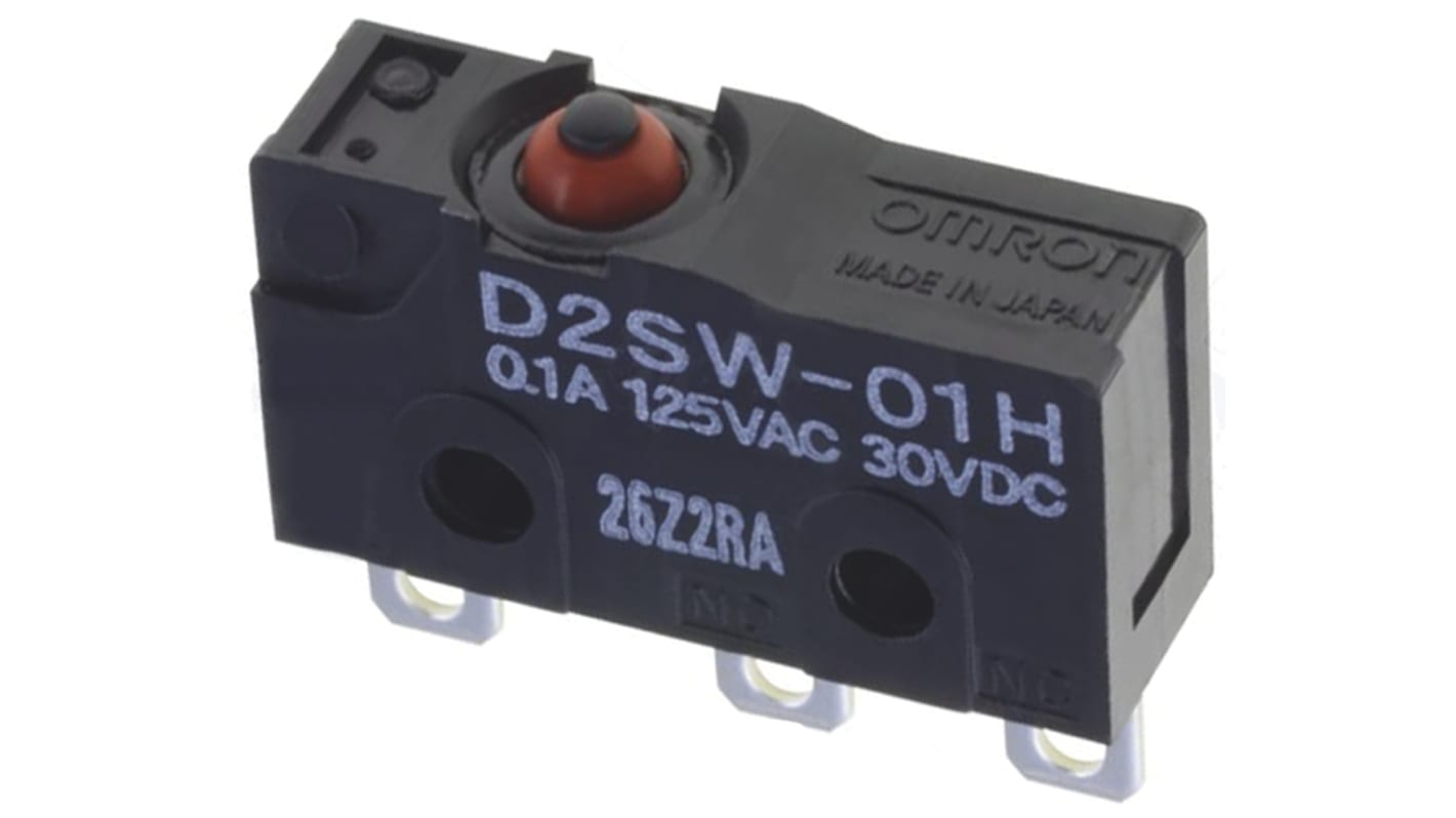 Omron Pin Plunger Micro Switch, Solder Terminal, 100 mA @ 30 V dc, SPDT, IP67