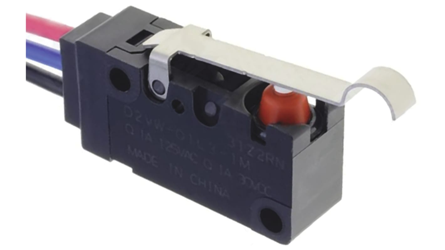 Omron Simulated Roller Lever Micro Switch, Pre-wired Terminal, 100 mA @ 30 V dc, SPDT, IP67