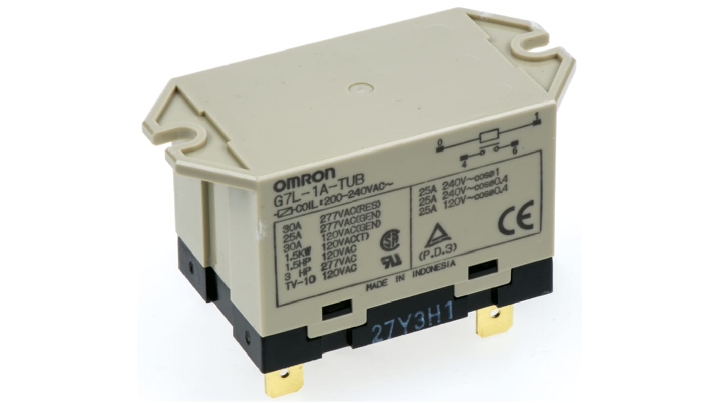 Omron Panel Mount Power Relay, 120V ac Coil, 30A Switching Current, SPST