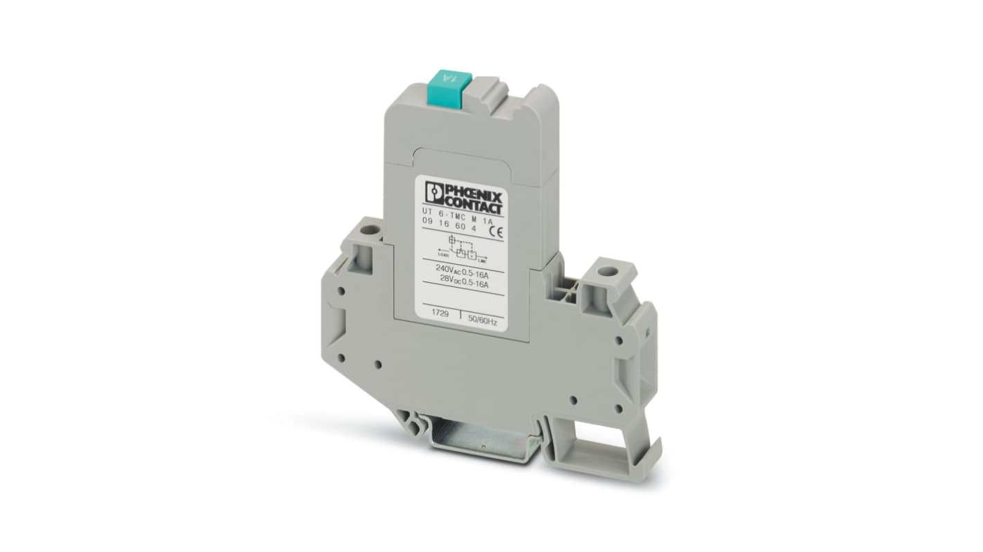 Phoenix Contact CLIPLINE Thermal Circuit Breaker - UT 6-TMC  Single Pole 250V Voltage Rating DIN Rail Mount, 1A Current