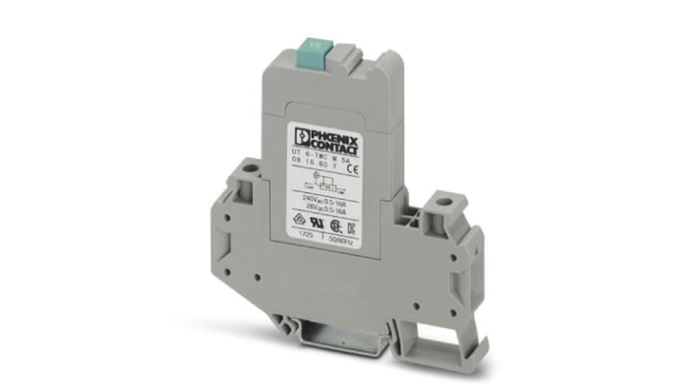 Phoenix Contact CLIPLINE Thermal Circuit Breaker - UT 6-TMC  Single Pole 250V Voltage Rating DIN Rail Mount, 5A Current