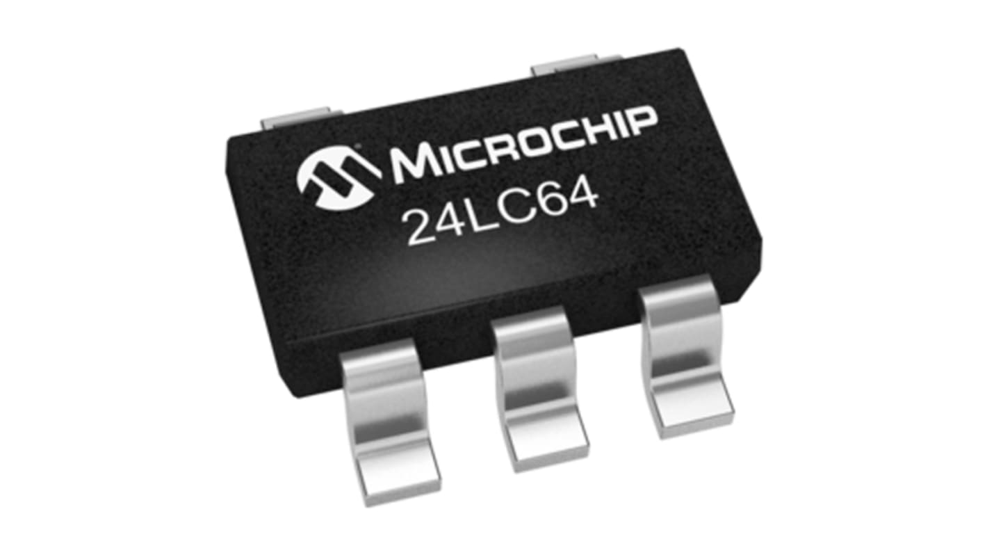 Mémoire EEPROM en série, 24LC64T-I/OT, 64Kbit, Série-I2C SOT-23, 5 broches, 8bit