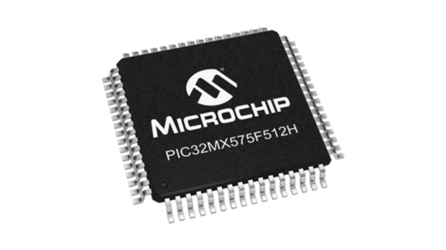 Microcontrolador Microchip PIC32MX575F512H-80I/PT, núcleo PIC de 32bit, RAM 64 kB, 80MHZ, TQFP de 64 pines