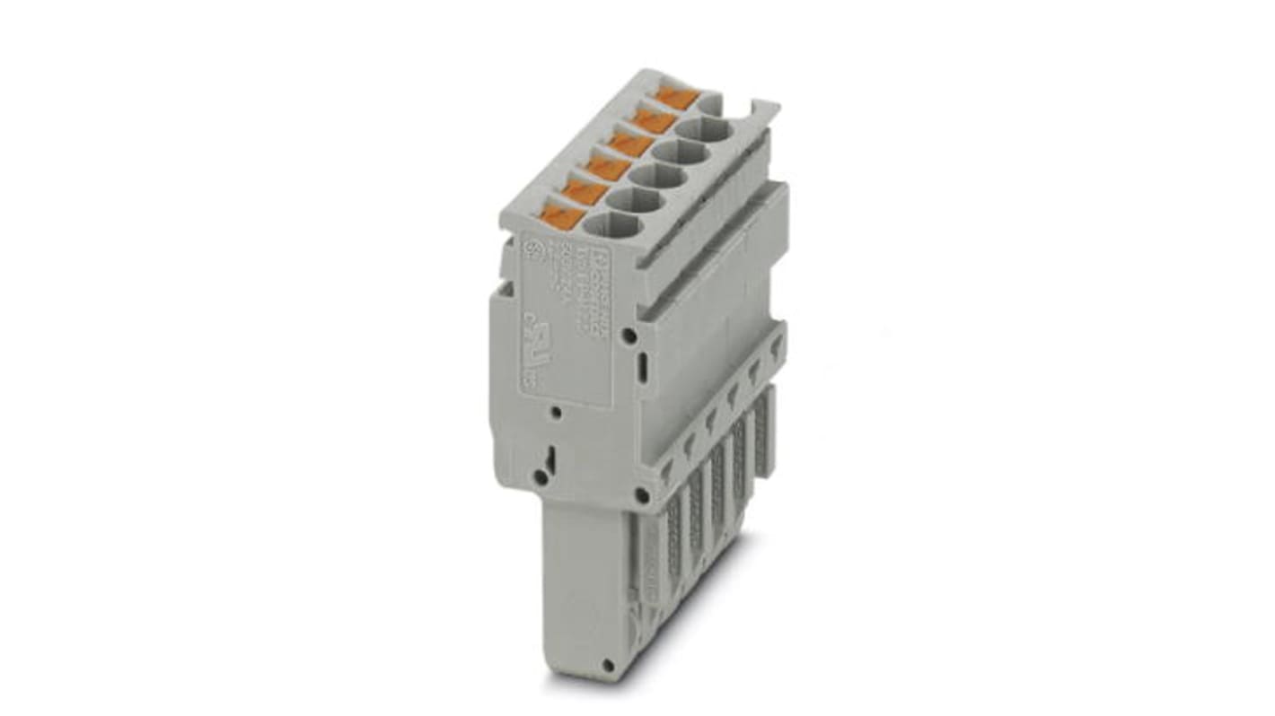 Phoenix Contact, PP-H 2.5/ 6, 6 Way, Pluggable Terminal Block, Plug, Push In Termination, 3209918