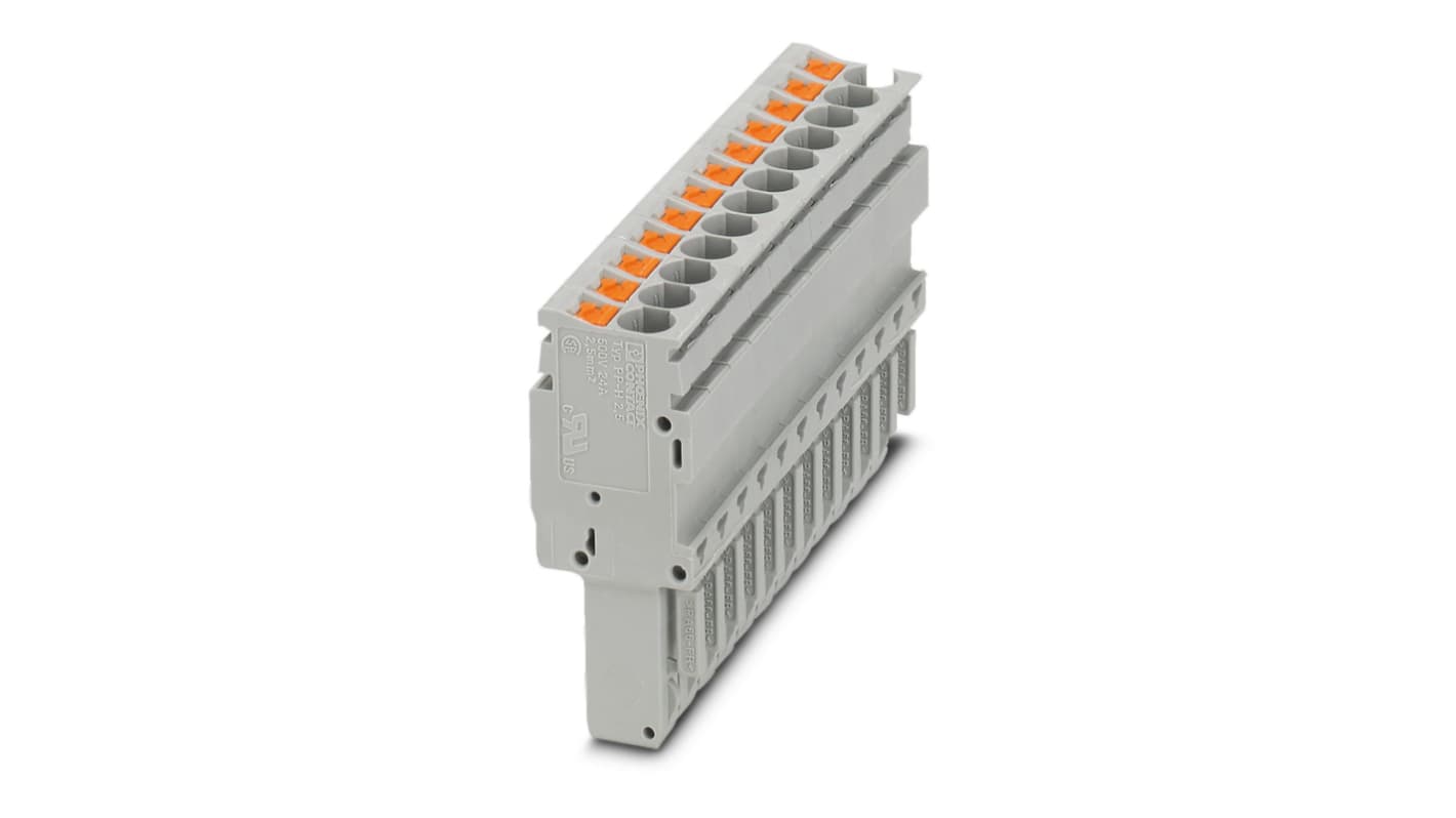 Phoenix Contact, PP-H 2.5/12, 12 Way, Pluggable Terminal Block, Plug, Push In Termination, 3209976