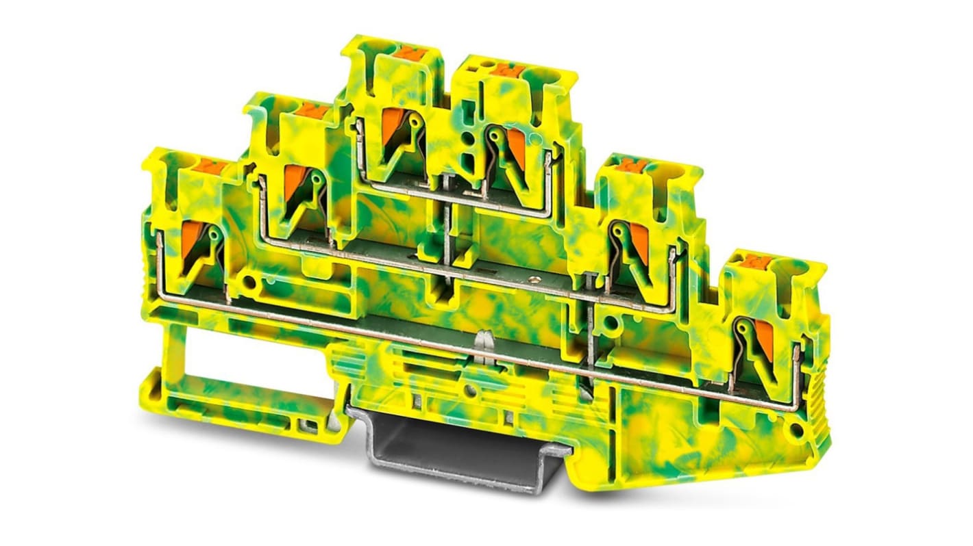Phoenix Contact 3210525 PT 2.5-3PE Series Green/Yellow, 0.14 → 4mm², Triple-Level, Push In Termination, ATEX
