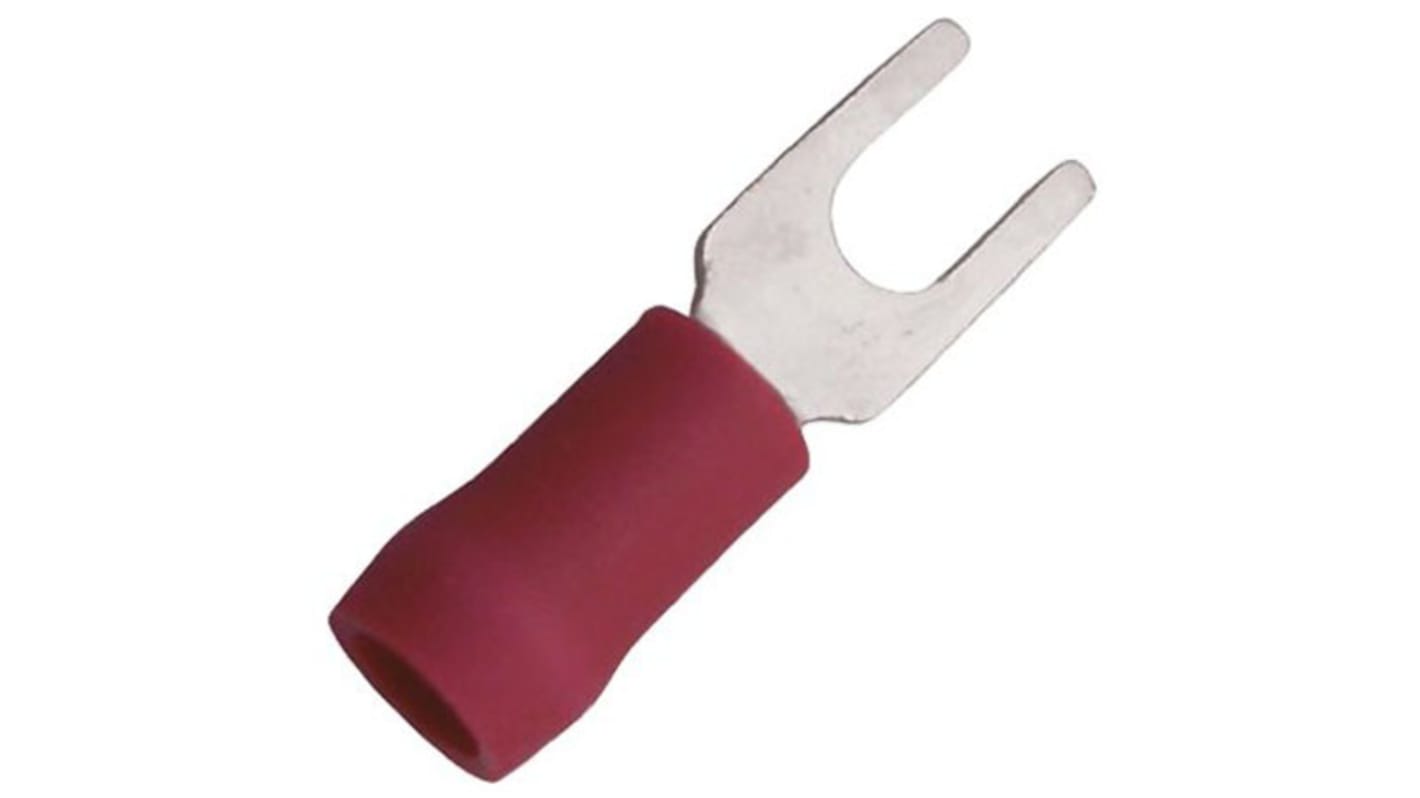 JST, FVWS1.25 Insulated Crimp Spade Connector, 0.2mm² to 1.65mm², 22AWG to 16AWG, M3.5 (#5 to #6) Stud Size Vinyl, Red