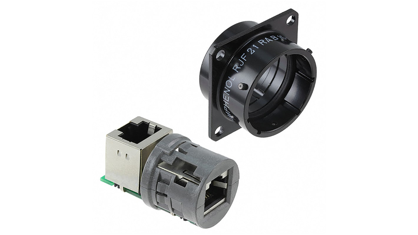 Amphenol Socapex RJF Series Female RJ45 Connector, Panel Mount, Cat5e Right Angle 1 Port 8 -Way