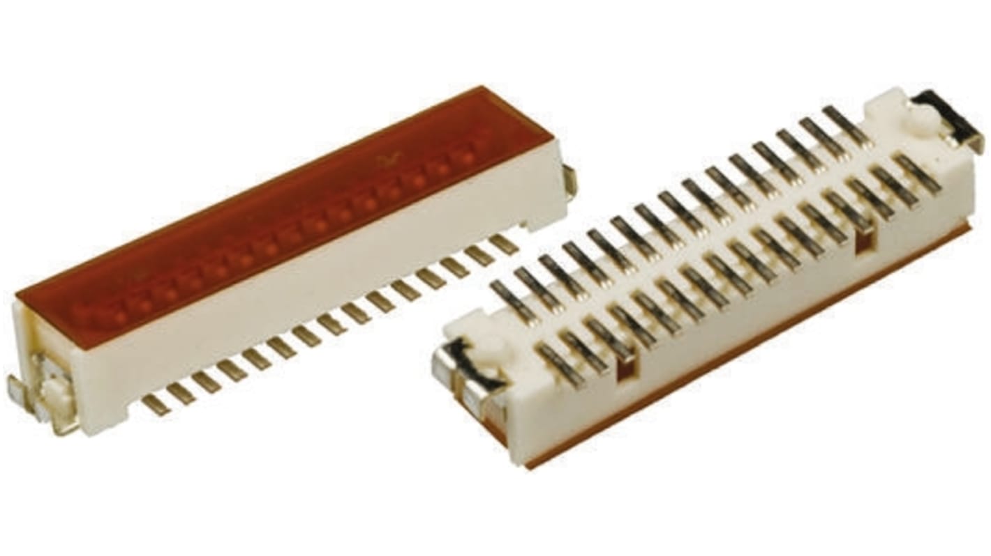 Hirose 25p双排排针 直向板对板连接器, 1.0mm间距, 500.0mA, 150.0 V, SMT安装, DF9系列