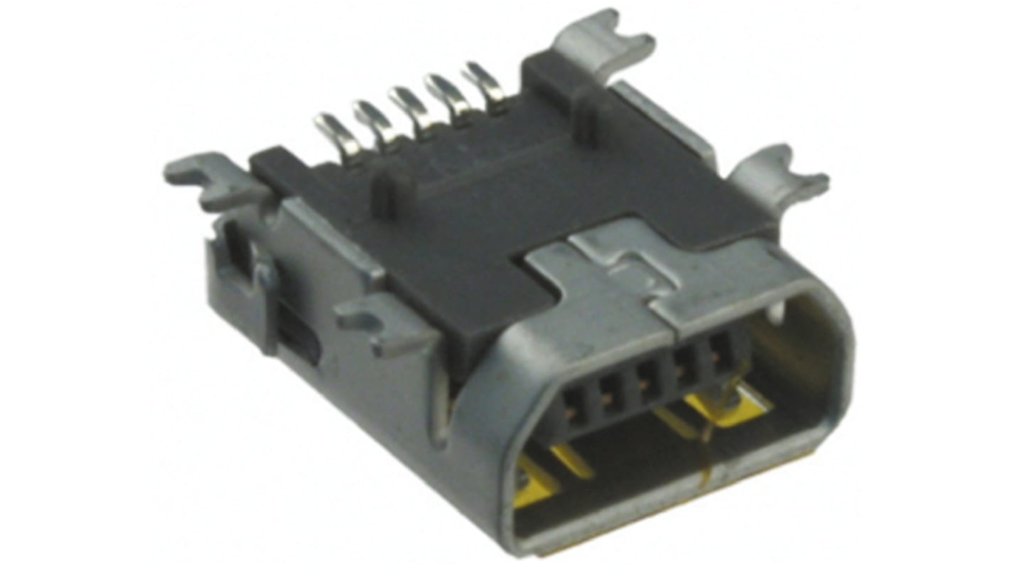 JAE, DX3 Right Angle, SMT Mount, Version 2.0 Type AB Mini USB Connector, Receptacle