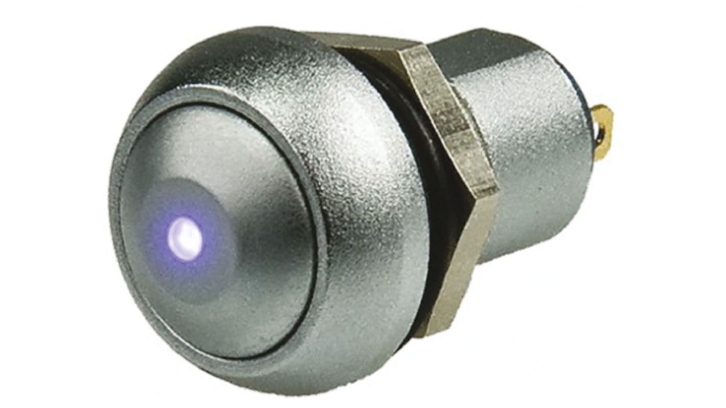 APEM Illuminated Push Button Switch, Latching, Panel Mount, 12.9mm Cutout, SPST, Blue LED, 24V dc, IP67
