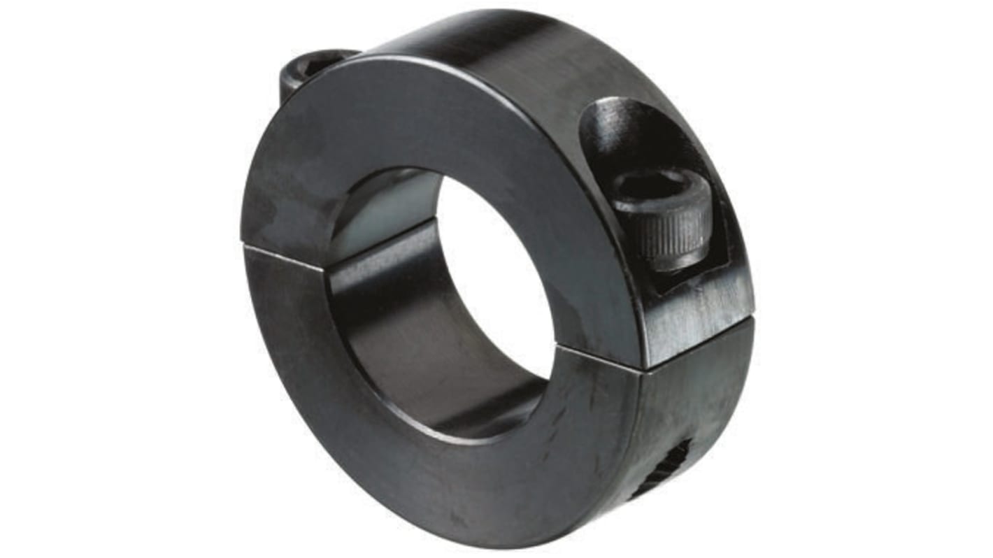 Collare per albero Huco 046201005, Due pezzi, Morsetto a vite, Ø asta 5mm, Ø esterno 16mm, foro M3 x 8, in Acciaio