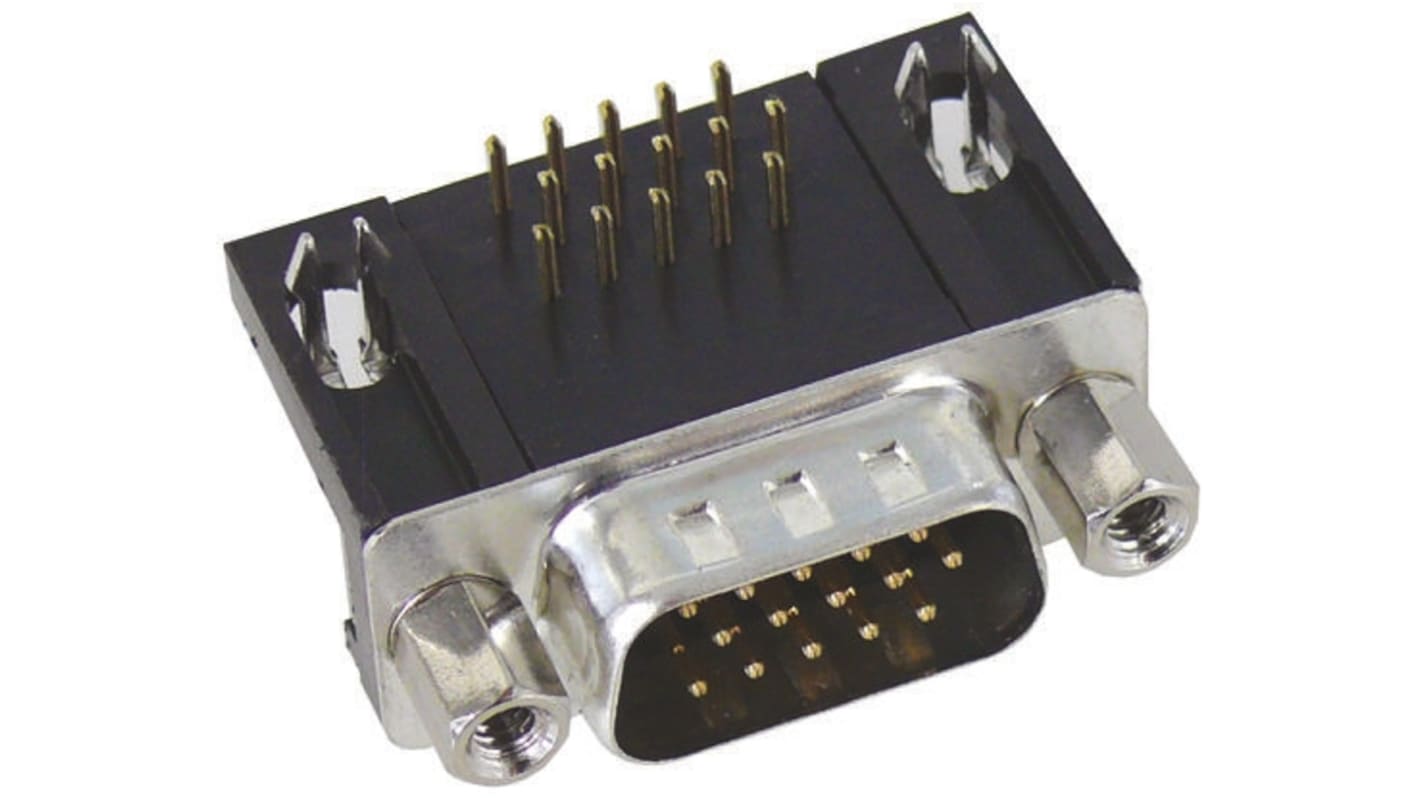 HARTING 44 Way Right Angle Through Hole D-sub Connector Plug, 2.29mm Pitch, with 4-40 UNC Female Screwlocks, Boardlocks