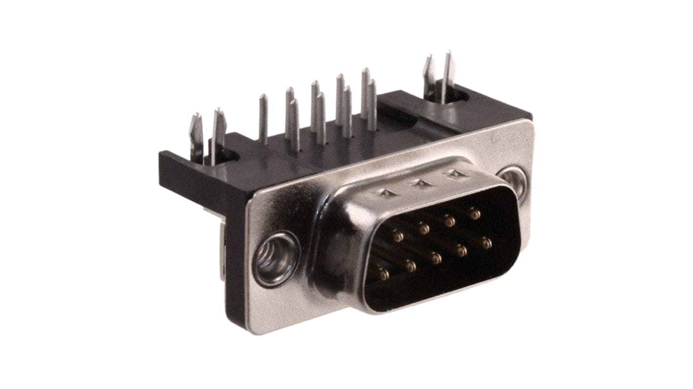 Harting 9 Way Right Angle Through Hole D-sub Connector Plug, 2.77mm Pitch, with 4-40 UNC Threaded Inserts, Boardlocks