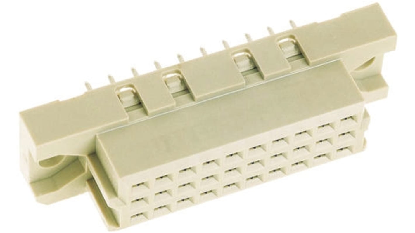 HARTING 3C型DIN41612欧式连接器母座, 30针, 3行, 2.54mm节距, THT安装, 焊接端接, 直向