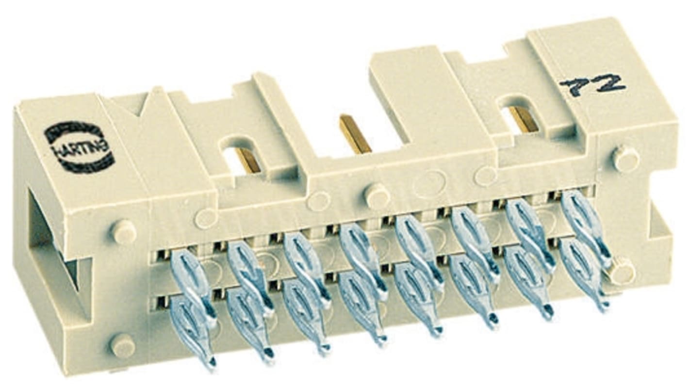 HARTING SEK 18 Series Straight Through Hole PCB Header, 20 Contact(s), 2.54mm Pitch, 2 Row(s), Shrouded