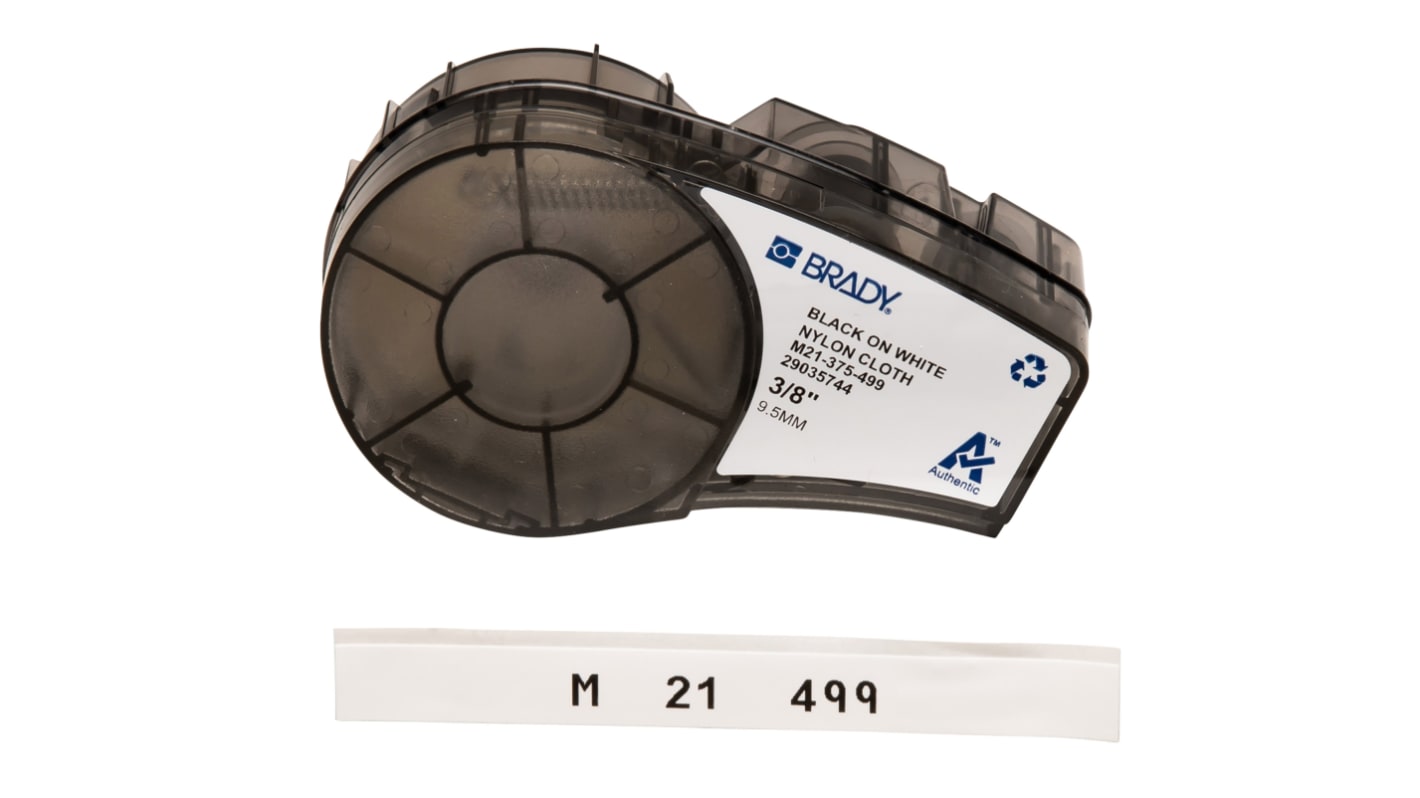 Brady B-499 Nylon Cloth Black on White Label Printer Tape, 4.88 m Length, 9.53 mm Width