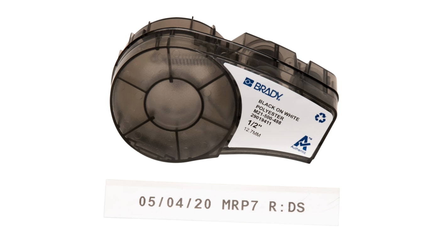 Brady B-488 Black on Black on White Label Printer Tape, 6.4 m Length, 12.70 mm Width