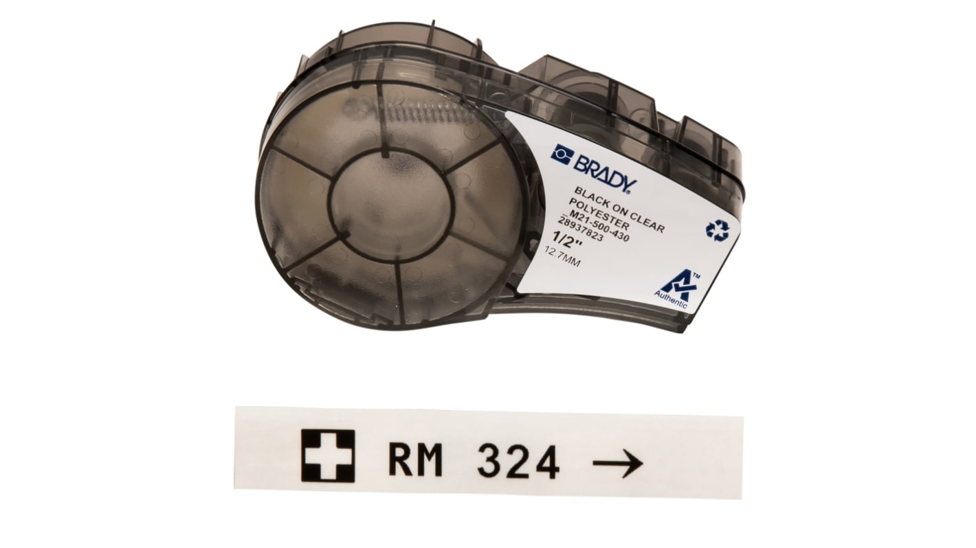 Brady B-430 Black on Black on Transparent Label Printer Tape, 6.4 m Length, 12.70 mm Width, 6.4mm Label Length