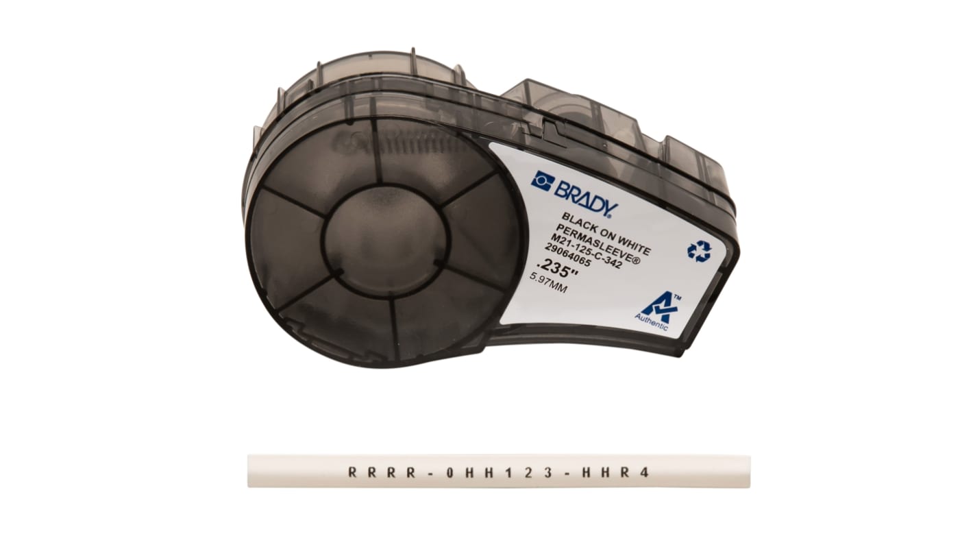 Brady B-342 Black on Black on White Label Printer Tape, 2.13 m Length, 5.97 mm Width, 6mm Label Length