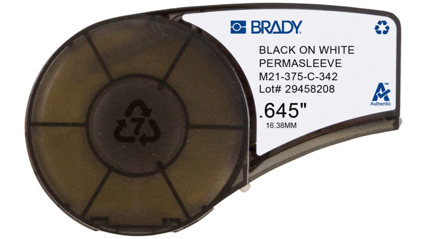Brady B-342 Black on Black on White Label Printer Tape, 2.13 m Length, 16.38 mm Width, 16.4mm Label Length