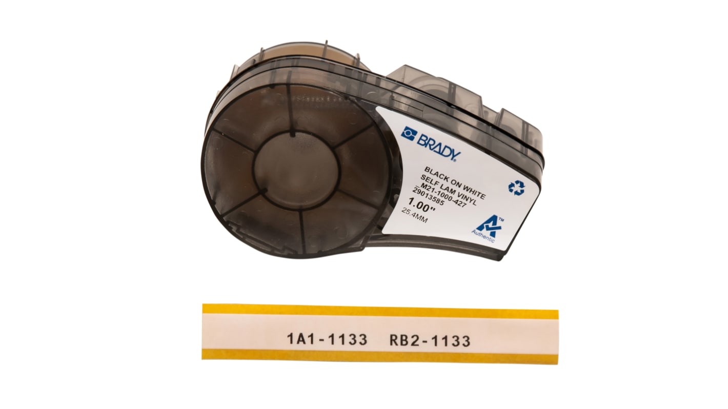 Brady B-427 Self-laminating Vinyl Black on White/Transparent Label Printer Tape, 4.27 m Length, 25.4 mm Width