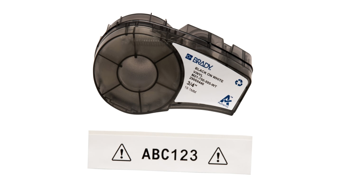 Brady B-595 Black on Black on White Label Printer Tape, 6.4 m Length, 19.05 mm Width