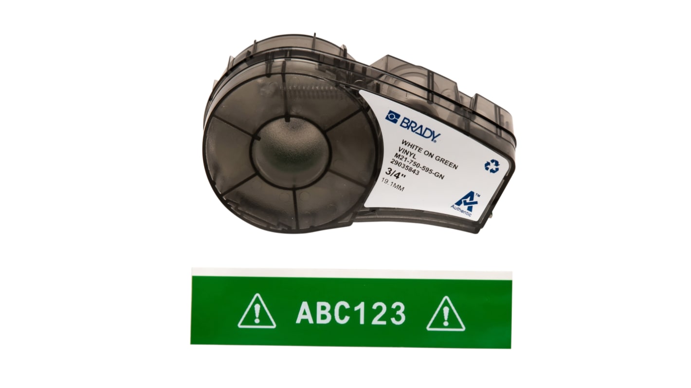 Brady B-595 White on White on Green Label Printer Tape, 6.4 m Length, 19.05 mm Width