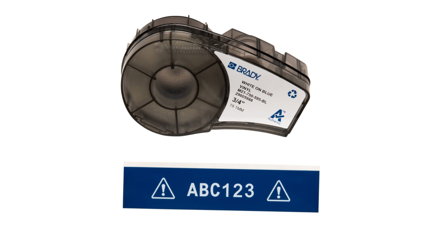Brady B-595 White on White on Blue Label Printer Tape, 6.4 m Length, 19.05 mm Width
