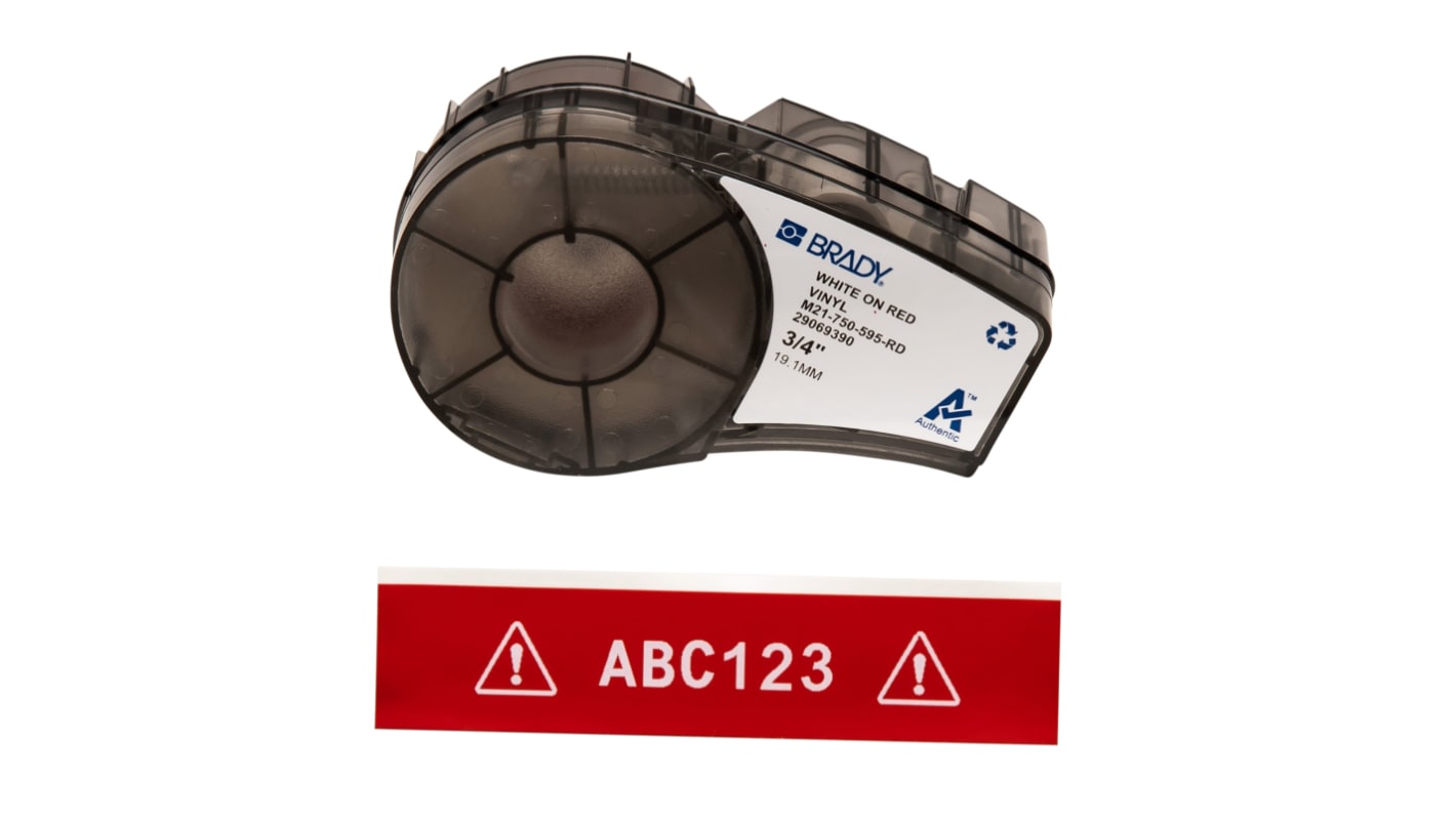 Brady B-595 White on White on Red Label Printer Tape, 6.4 m Length, 19.05 mm Width