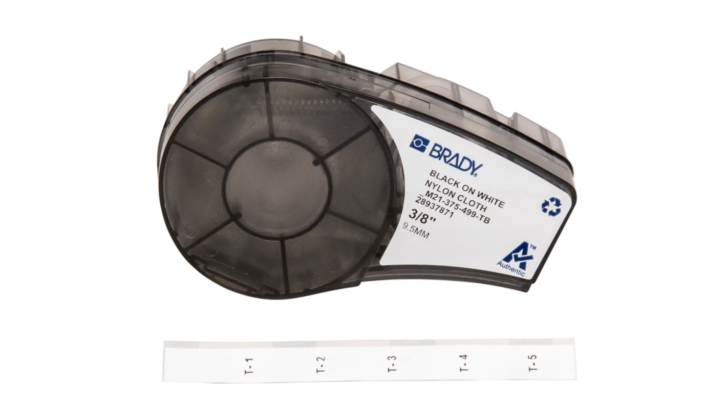 Brady B-499 Black on Black on White Label Printer Tape, 4.88 m Length, 9.53 mm Width