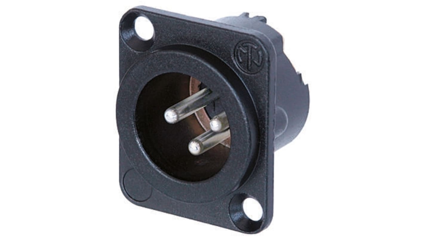 Neutrik Chassis Mount XLR Connector, Male, 50 V, 3 Way, Silver over Nickel Plating