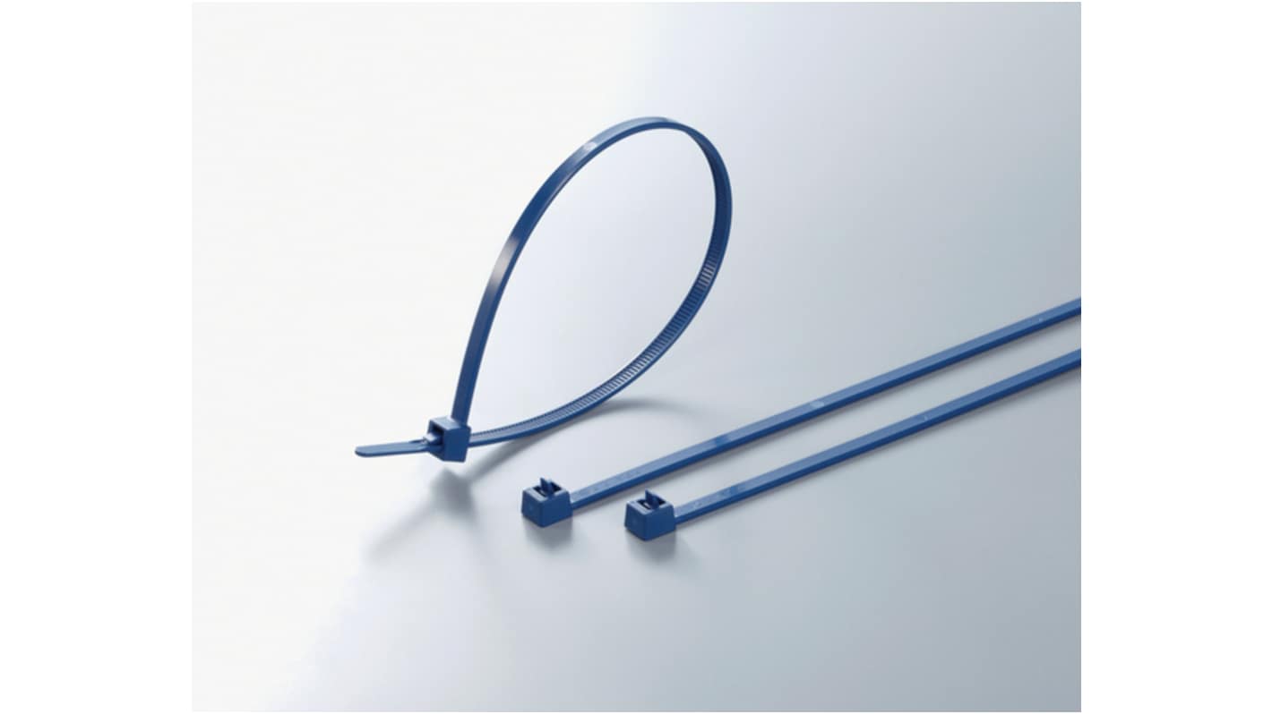 HellermannTyton Cable Tie, , 250mm x 4.6 mm, Blue Metal Detectable, Pk-100