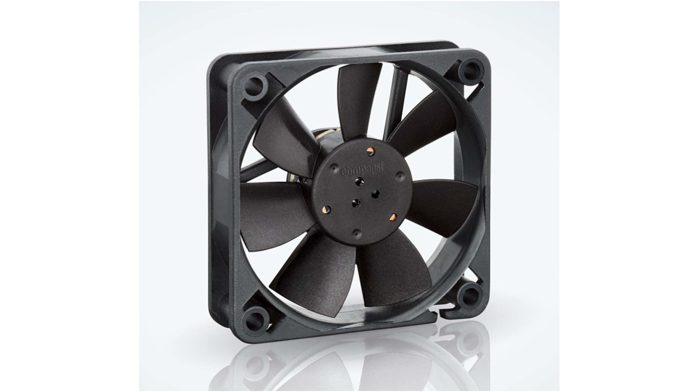 ebm-papst 600 F Series Axial Fan, 24 V dc, DC Operation, 29m³/h, 1.1W, 45mA Max, IP20, 60 x 60 x 15mm