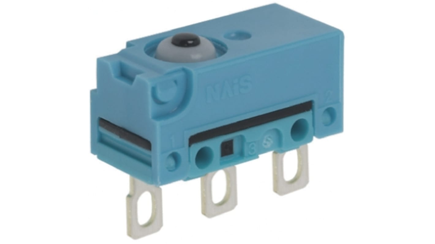 Panasonic Pin Plunger Micro Switch, Solder Terminal, 100 mA @ 30 V dc, SP-CO, IP50