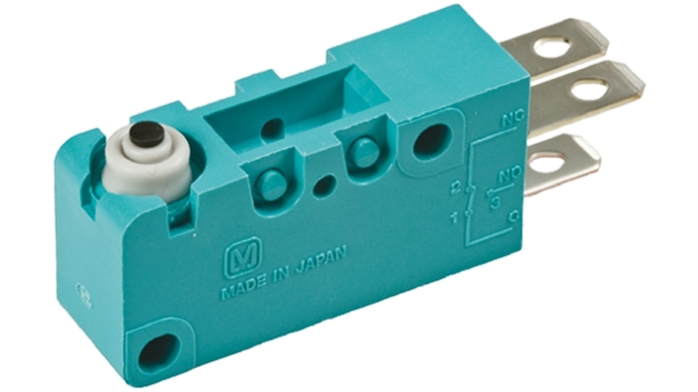 Panasonic 销柱塞微动开关, SP-CO, 5 @ 250 V 交流 A触点, 插片端, 操作力1.96 N, IP50