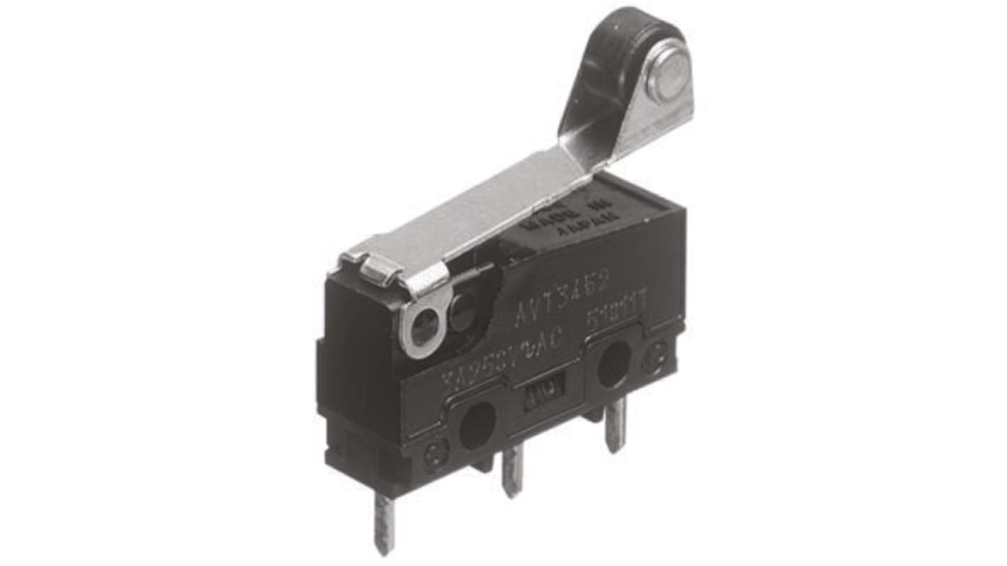 Panasonic Mikroschalter Rollenhebel-Betätiger PCB, 3 A @ 250 V ac, 1-poliger Wechsler 0,039 N -25°C - +85°C