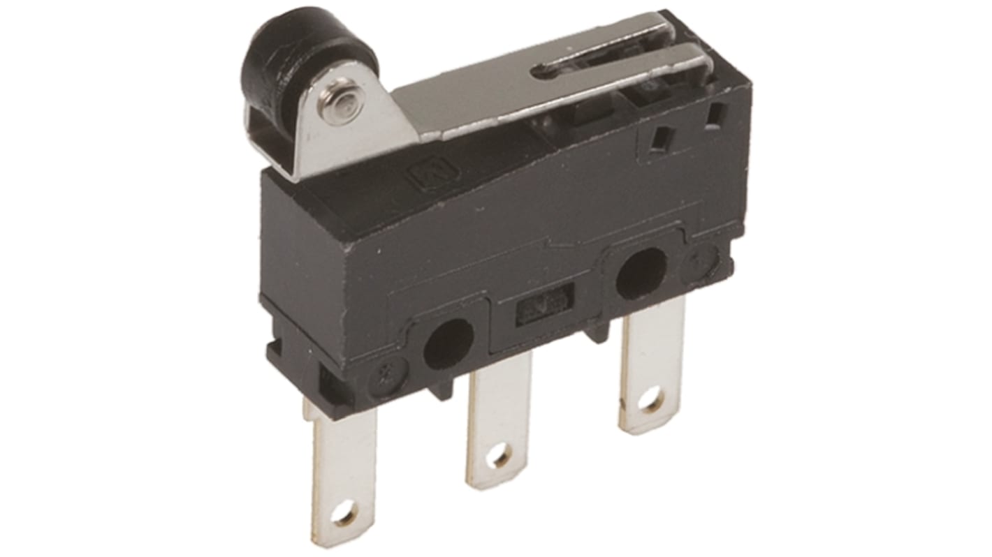 Panasonic Mikroschalter Rollenhebel-Betätiger Flachstecker, 3 A @ 250 V ac, 1-poliger Wechsler 0,2 N -25°C - +85°C