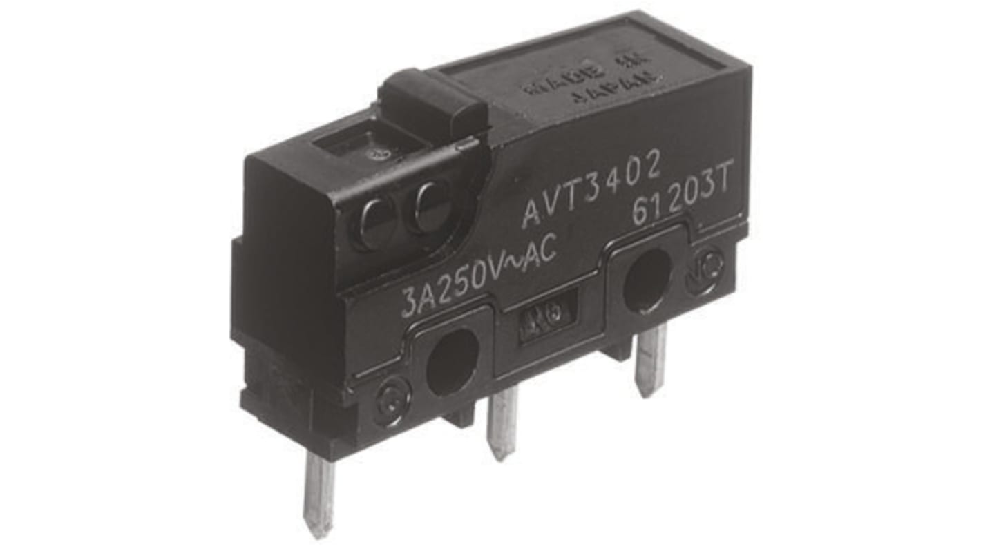 Panasonic Mikroschalter Stift Stößel-Betätiger PCB, 5 A @ 250 V ac, 1-poliger Wechsler 1,47 N -25°C - +85°C