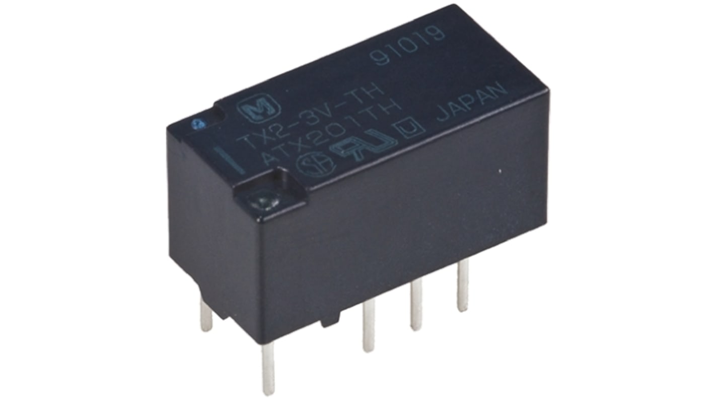 Panasonic PCB Mount Latching Signal Relay, 3V dc Coil, 2A Switching Current, DPDT