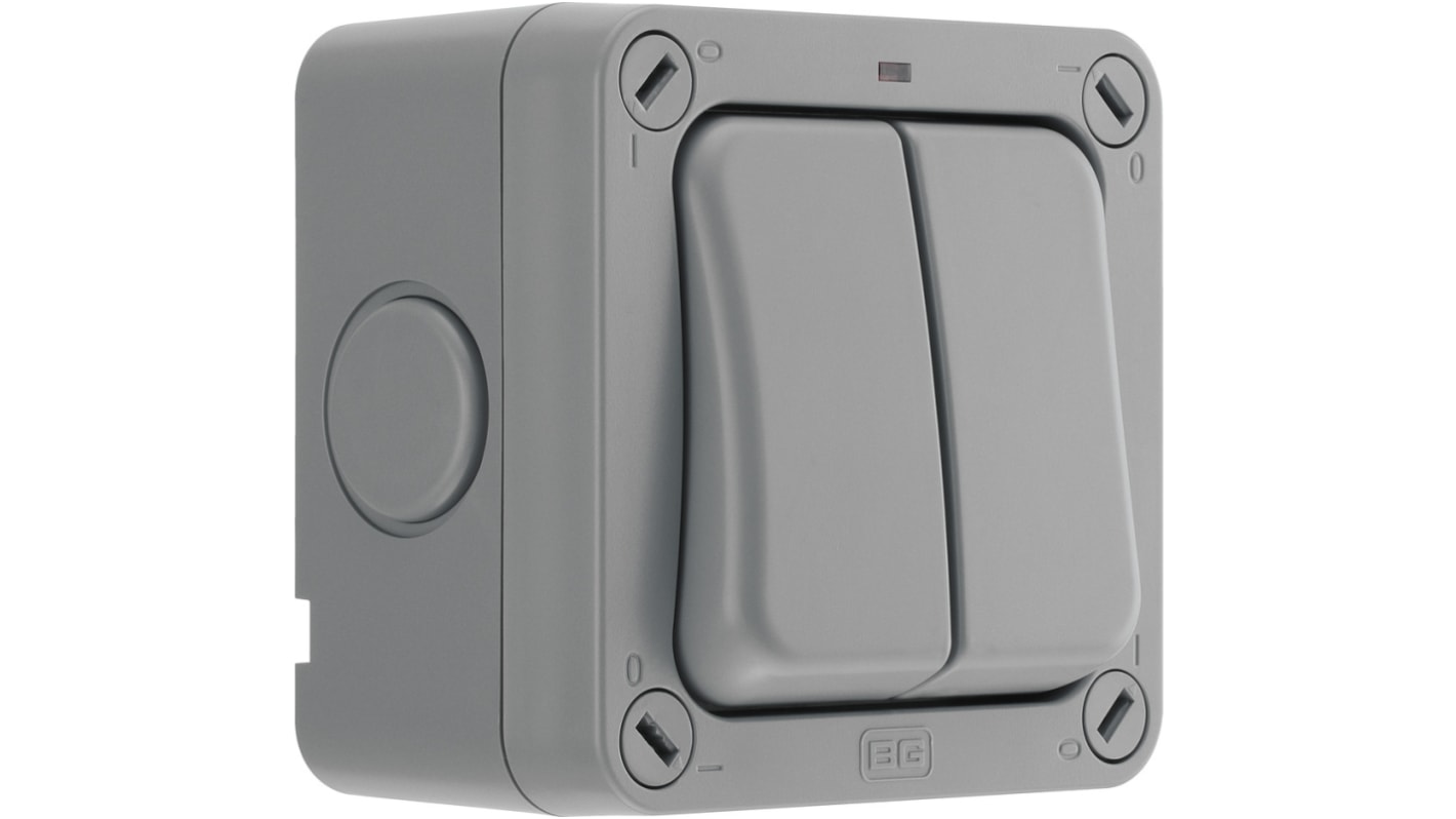 BG Electrical Grey Outdoor Light Switch, 2 Way, 2 Gang, Storm