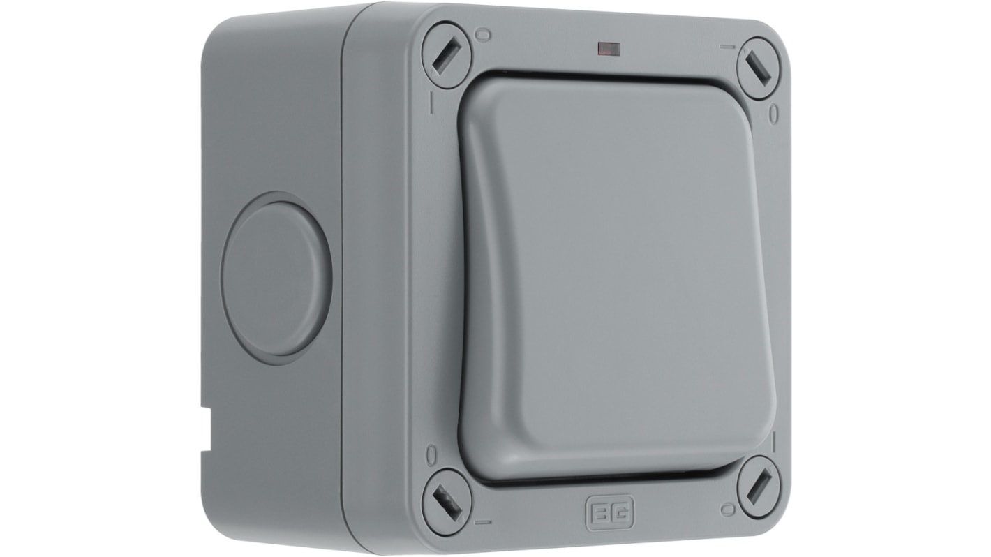 BG Electrical Grey Outdoor Light Switch, 2 Way, 1 Gang, Storm