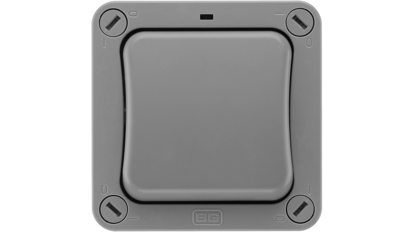BG Electrical Grey Rocker Light Switch, 2 Way, 1 Gang, Storm