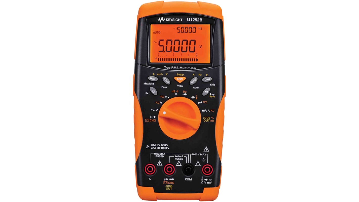 Keysight Technologies U1252B Handheld Digital Multimeter, True RMS, 10A ac Max, 10A dc Max, 1000V ac Max - UKAS