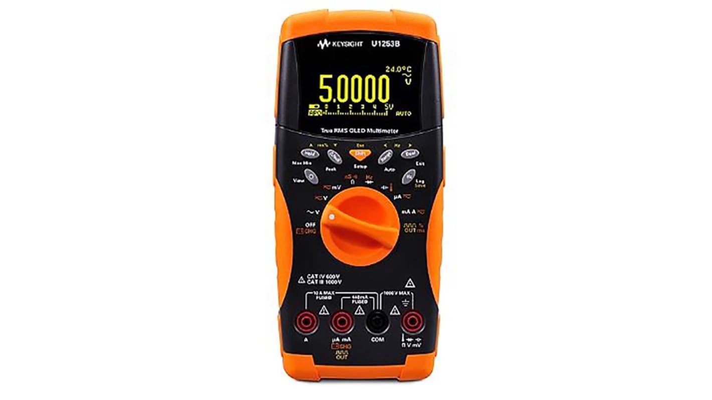 Keysight Technologies U1253B Handheld Digital Multimeter, True RMS, 10A ac Max, 10A dc Max, 1000V ac Max