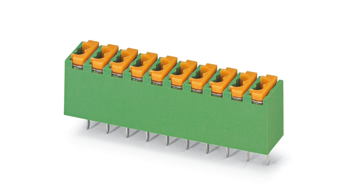 Phoenix Contact FK-MPT 0.5/4-3.5 Series PCB Terminal Block, 4-Contact, 3.5mm Pitch, Through Hole Mount, 1-Row, Spring